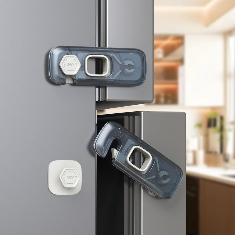 Blissleaf 5-Pack Fridge Locks, Child Proof Refrigerator/Freezer Door Lock, Child Safety Cabinet Lock with Adhesive Pads -Freezer Latch to Keep Door Closed for Latches,Drawer,Closets,Oven (Clear-Blue) - Image 1